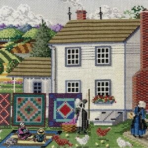 Vintage Amid Amish Life Cross Stitch Unfinished Farm Life Country 34X14